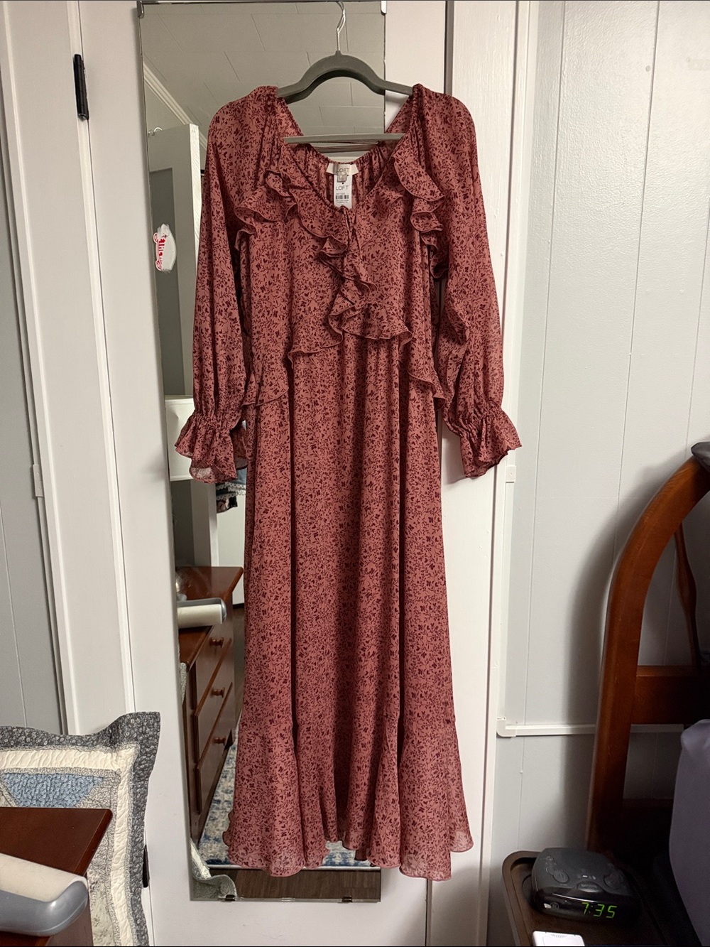LOFT Long Ruffle Maxi Dress in Dusty Rose